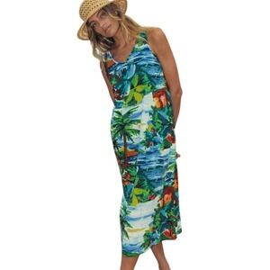 Jams World Janice Dress Palm Villa M Anniversary Tropical Floral Sleeveless Maxi